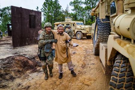 Navy Sailors learn proper convoy procedures and battle injury aid to civilians during training at Fort Jackson's Camp McCrady, home to Task Force Marshall. Tim Dominick tdominick@thestate.com 