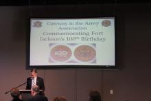 Cmd. Sgt. Maj. Marty Wells briefs the Greater Lexington Chamber